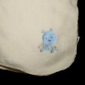 VTG Y2K Carters Light Yellow Fleece Baby Blanket Blue Green Bear Dog Animal